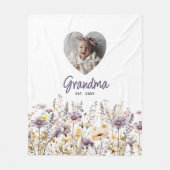 Oma Paarse Waterverf Wildflowers & Fotocadeau Fleece Deken (Voorkant)