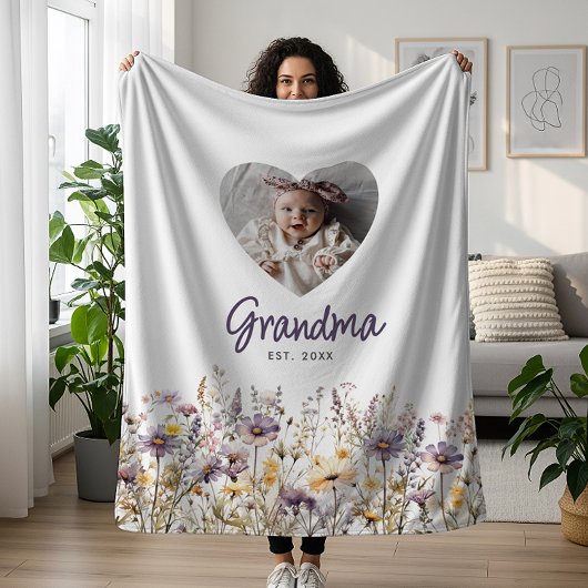 Oma Paarse Waterverf Wildflowers & Fotocadeau Fleece Deken