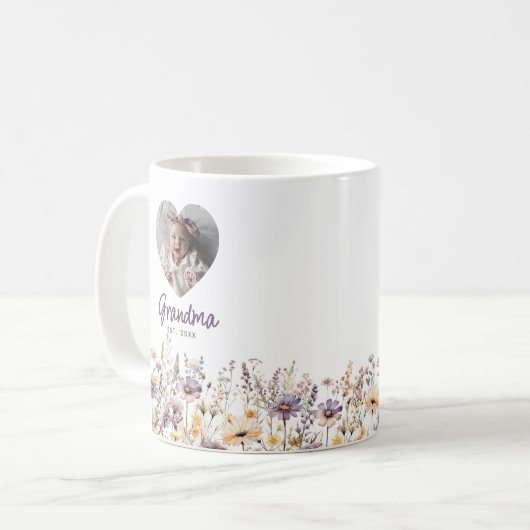 Oma Paarse Waterverf Wildflowers & Fotocadeau Koffiemok (Voorkant links)