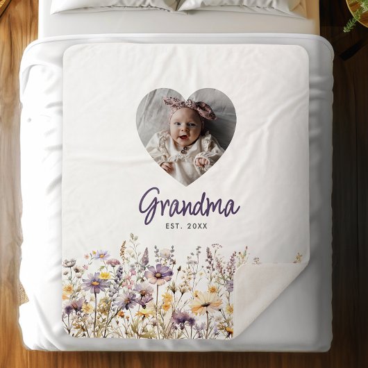 Oma Paarse Waterverf Wildflowers & Fotocadeau Sherpa Deken