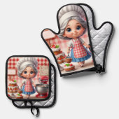Oma Red Gingham Plaid Ovenwant & Pannenlap Set (Voorkant / Achterkant)