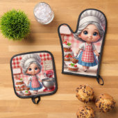 Oma Red Gingham Plaid Ovenwant & Pannenlap Set (Top down)