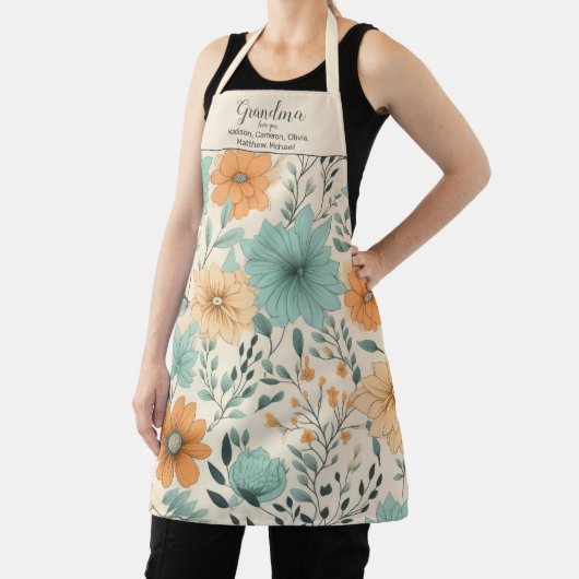 Oma Retro Bloemen Kleinkinderen Namen Schort (Insitu)