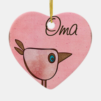 oma roze grillige vogel keramisch ornament