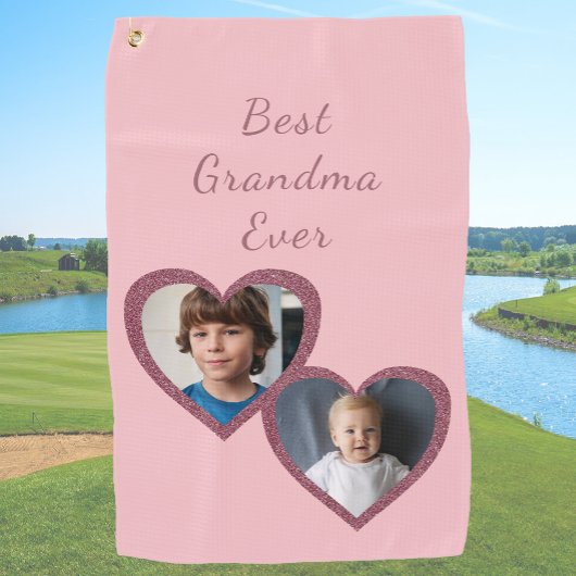 Oma Roze Harten 2 Kleinkinderen Fotocollage Golfhanddoek