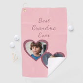 Oma Roze Harten 2 Kleinkinderen Fotocollage Golfhanddoek (Insitu)