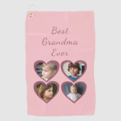 Oma Roze Harten 4 Kleinkinderen Fotocollage Golfhanddoek (Voorkant)