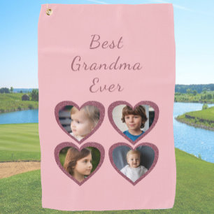 Oma Roze Harten 4 Kleinkinderen Fotocollage Golfhanddoek