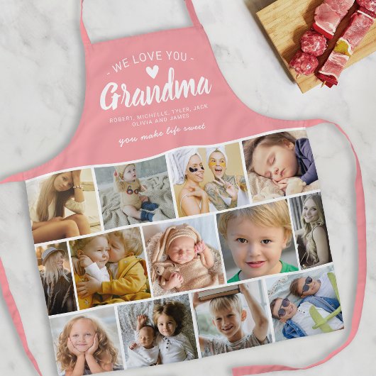 Oma Roze Schort met 13 Foto Collage