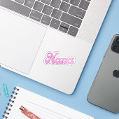 Oma Roze Schuingedrukt Oma Grootmoeder Sticker (Laptop met iPhone)
