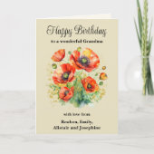 Oma Rustic Red Poppies Floral Happy Birthday Kaart (Voorkant)