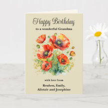 Oma Rustic Red Poppies Floral Happy Birthday