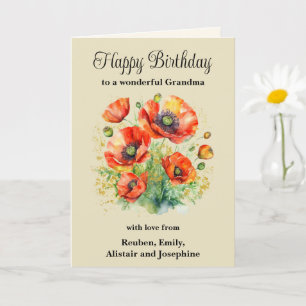 Oma Rustic Red Poppies Floral Happy Birthday Kaart