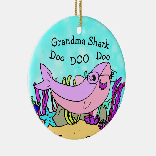 Oma Shark Familie Kerstversiering Keramisch Ornament (Rechts)