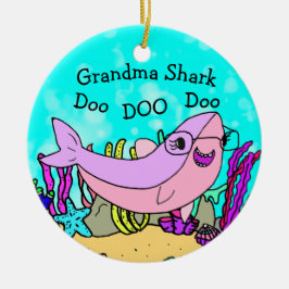 Oma Shark Familie Kerstversiering Keramisch Ornament