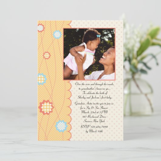 Oma Sip en zie de Uitnodiging van het Baby shower (Staand voorkant)