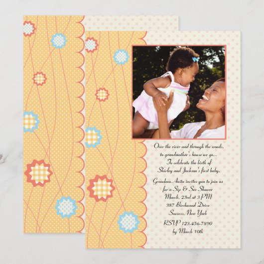 Oma Sip en zie de Uitnodiging van het Baby shower (Voorkant / Achterkant)