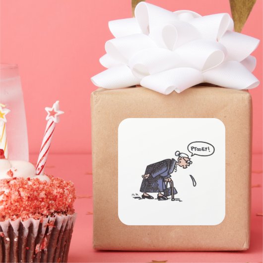 Oma Spitting! vierkante grote stickers (Feest)