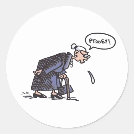 Oma Spugen! rond grote stickers (Voorkant)