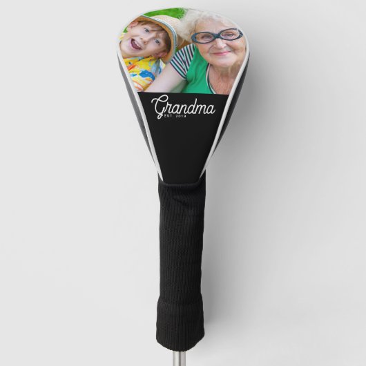 Oma Stelde Zwarte Moderne Script Foto Op Golfheadcover (Voorkant)