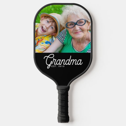 Oma Stelde Zwarte Moderne Script Foto Op Pickleball Paddle (Voorkant)