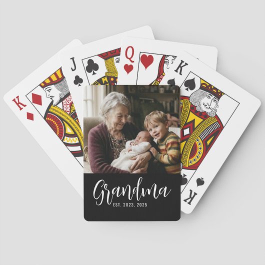Oma Stelde Zwarte Moderne Script Foto Op Pokerkaarten (Achterkant)