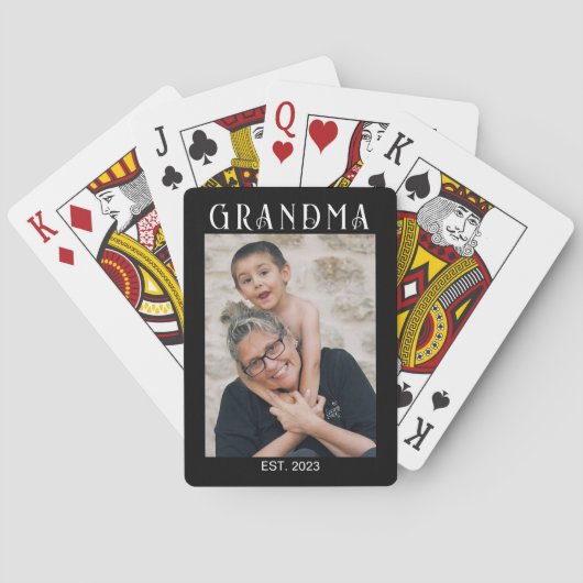 Oma Stichtte Moderne Zwarte Foto Pokerkaarten (Achterkant)
