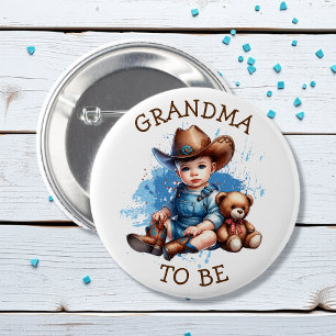 Oma te zijn   Cowboy en Teddy Bear Baby shower Ronde Button 5,7 Cm