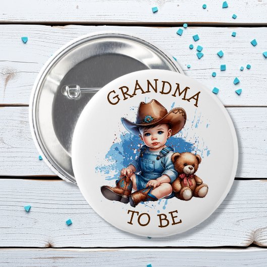 Oma te zijn | Cowboy en Teddy Bear Baby shower Ronde Button 5,7 Cm