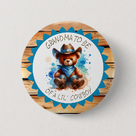 Oma te zijn | Cowboy Teddy Bear-Baby shower Ronde Button 5,7 Cm