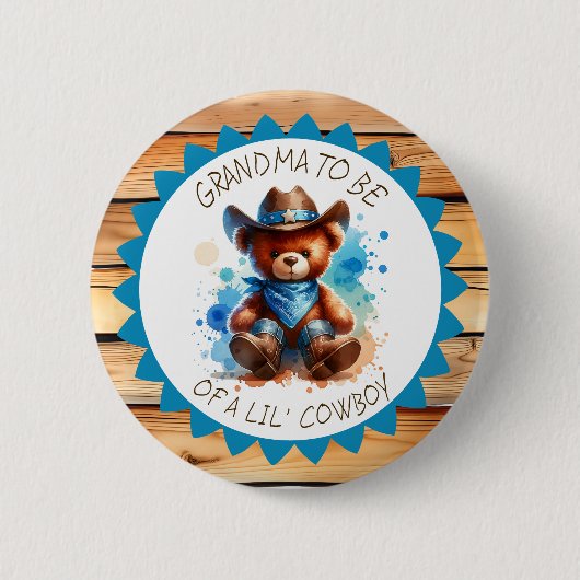Oma te zijn | Cowboy Teddy Bear-Baby shower Ronde Button 5,7 Cm (Voorkant)