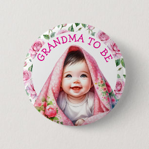 Oma te zijn Floral Baby shower Ronde Button 5,7 Cm