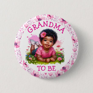 Oma te zijn Meisjes bloemenBaby shower Ronde Button 5,7 Cm