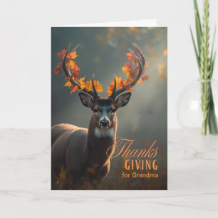 Oma Thanksgiving-hert met gewei bladeren Feestdagen Kaart