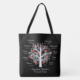 Oma Tree (harten) 10 namen/verjaardagen Canvas tas