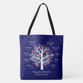 Oma Tree (harten) 10 namen/verjaardagen Canvas tas