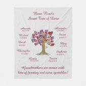 Oma Tree (harten) Rood op grijs 10 namen en data Fleece Deken (Voorkant)