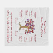 Oma Tree (harten) Rood op grijs 10 namen en data Fleece Deken (Voorkant (Horizontaal))