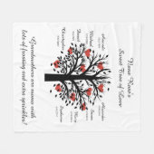 Oma Tree (harten), Zwart/Wit 8 Namen & Datums Fleece Deken (Voorkant (Horizontaal))