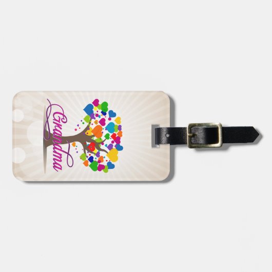 Oma Tree of Life Hearts Bagagelabel (Voorkant horizontaal)