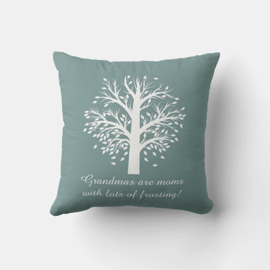 Oma Tree, wit op blauw, 7 namen en data Kussen (Achterkant)