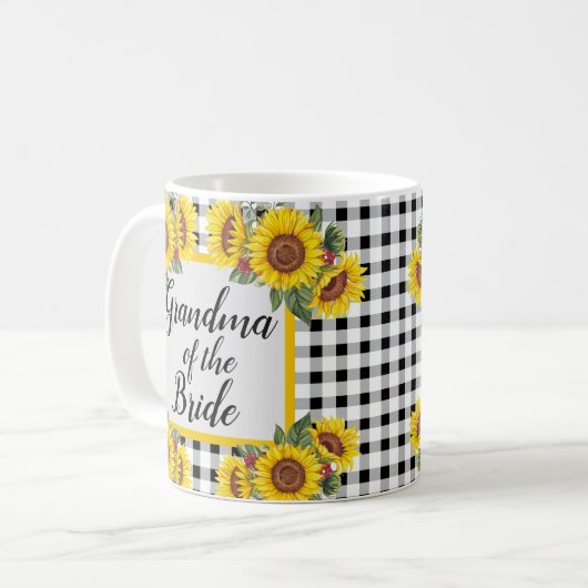 Oma van Bride Gepersonaliseerd Gingham Sunflower Koffiemok (Voorkant links)