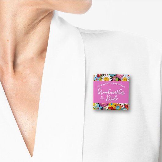 OMA VAN DE BRUID Lente Bloemen Bruiloft Vierkante Button 5,1 Cm