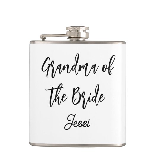 Oma van de bruid Zwart Witte Bruiloft Heupfles (Voorkant)