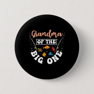 Oma van de grote één vissen verjaardagsfeestje ver ronde button 5,7 cm
