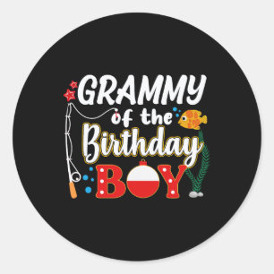 Oma van de jarige jongen vissen familie matching ronde sticker