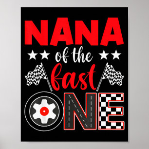 Oma van de snelle verjaardag 1e raceauto-familie poster