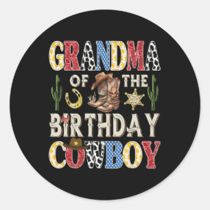 Oma van de verjaardag Cowboy Rodeo Western Ronde Sticker