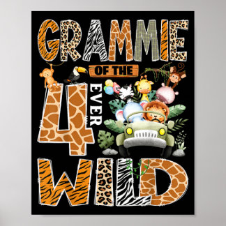 Oma van de vier wilde Safari Zoo 4e verjaardag Poster