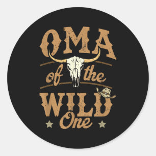 Oma van de wilde cowboy western rodeo feestmat ronde sticker